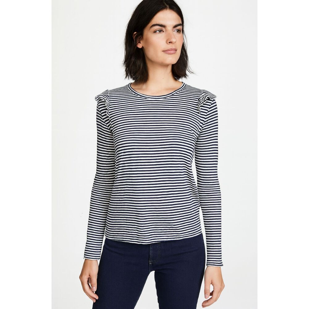 FRAME Black White Stripe Long Sleeve Linen Shirt Top Women's Size Small